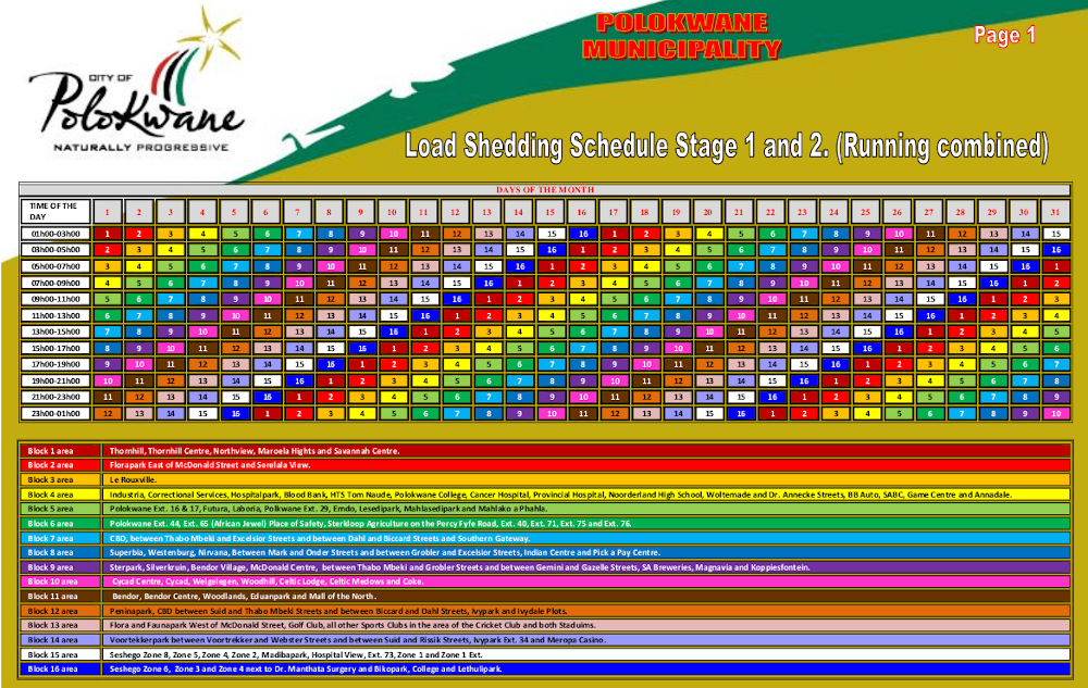 Load Shedding Schedule For Polokwane Stages